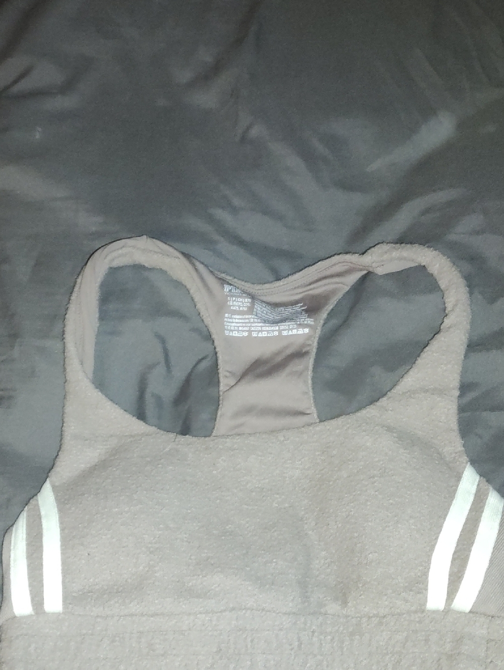 PINK Victoria's Secret Tan Taupe Sports Bra with White Stripes